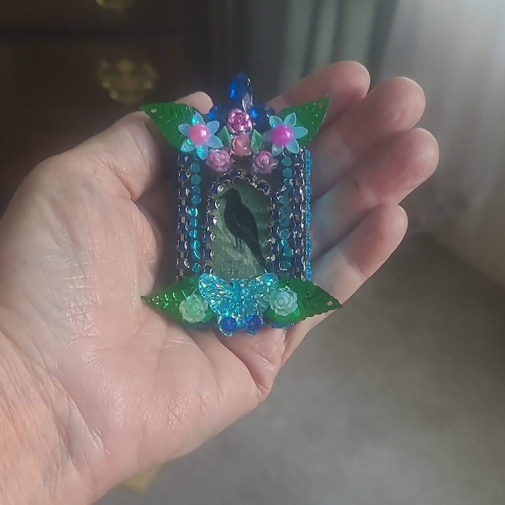 Elegant Blue and Green Bird Brooch